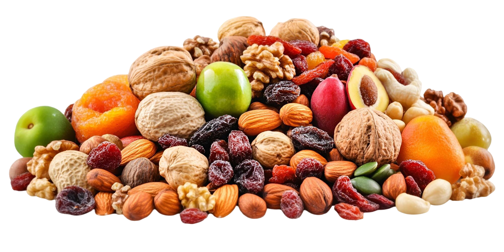 Natural light assortment of nuts and dried fruit